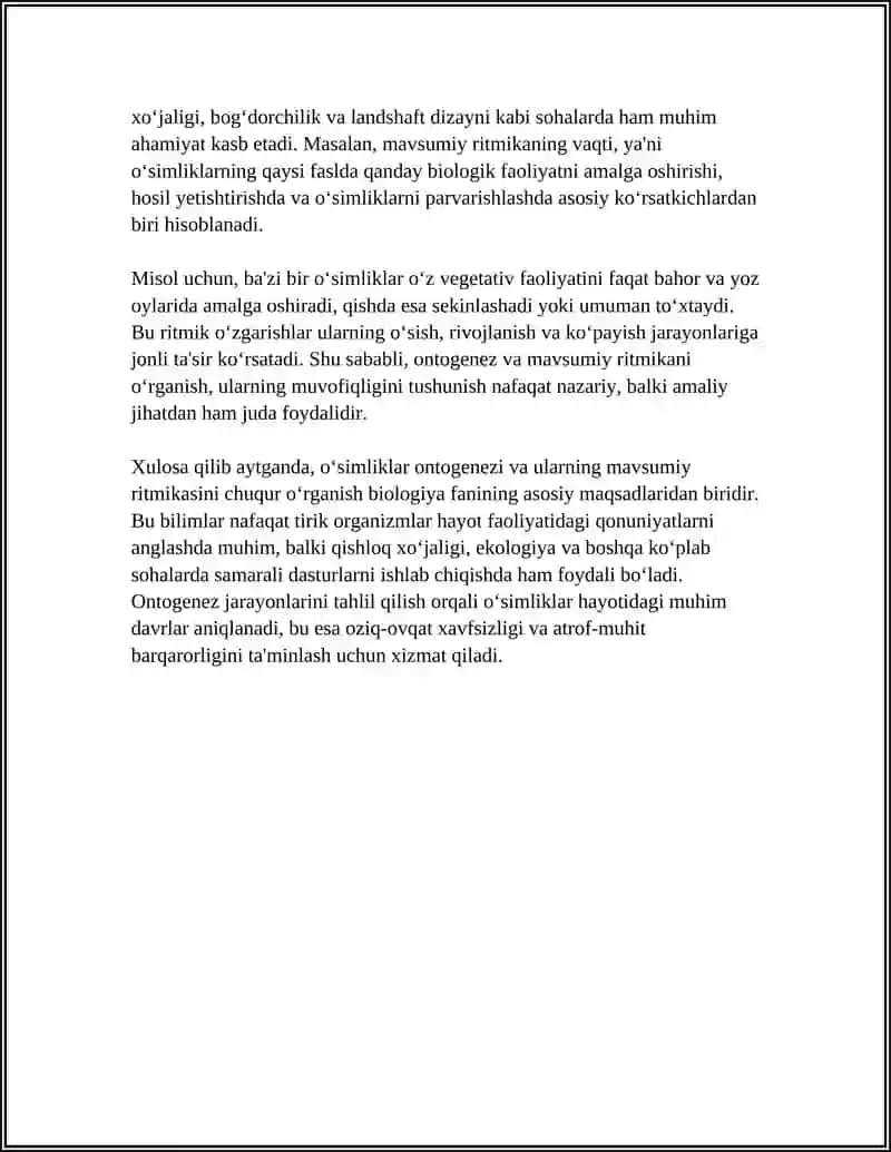 O‘SIMLIKLARNING INDIVIDUAL RIVOJLANISHI (ONTOGENEZ) VA MAVSUMIY RITMIKA 4