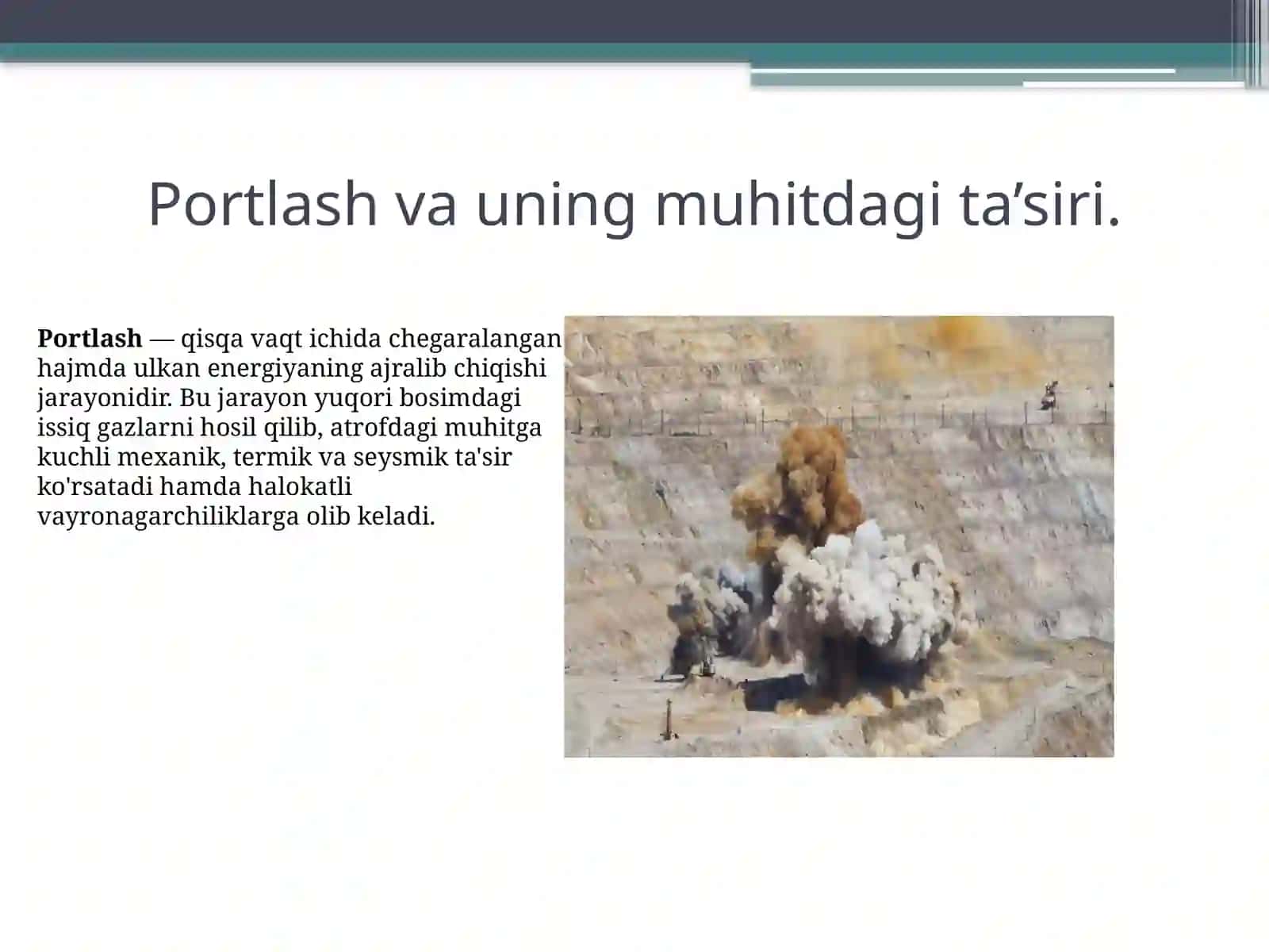 Portlashning muhitdagi ta`siri va PM zaryadi tug`risida asosiy tushunchalar 4