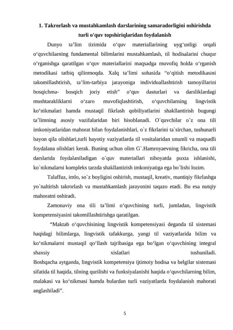 Ona tili darslarida takrorlash darslarini tashkil etish metodikasi 4