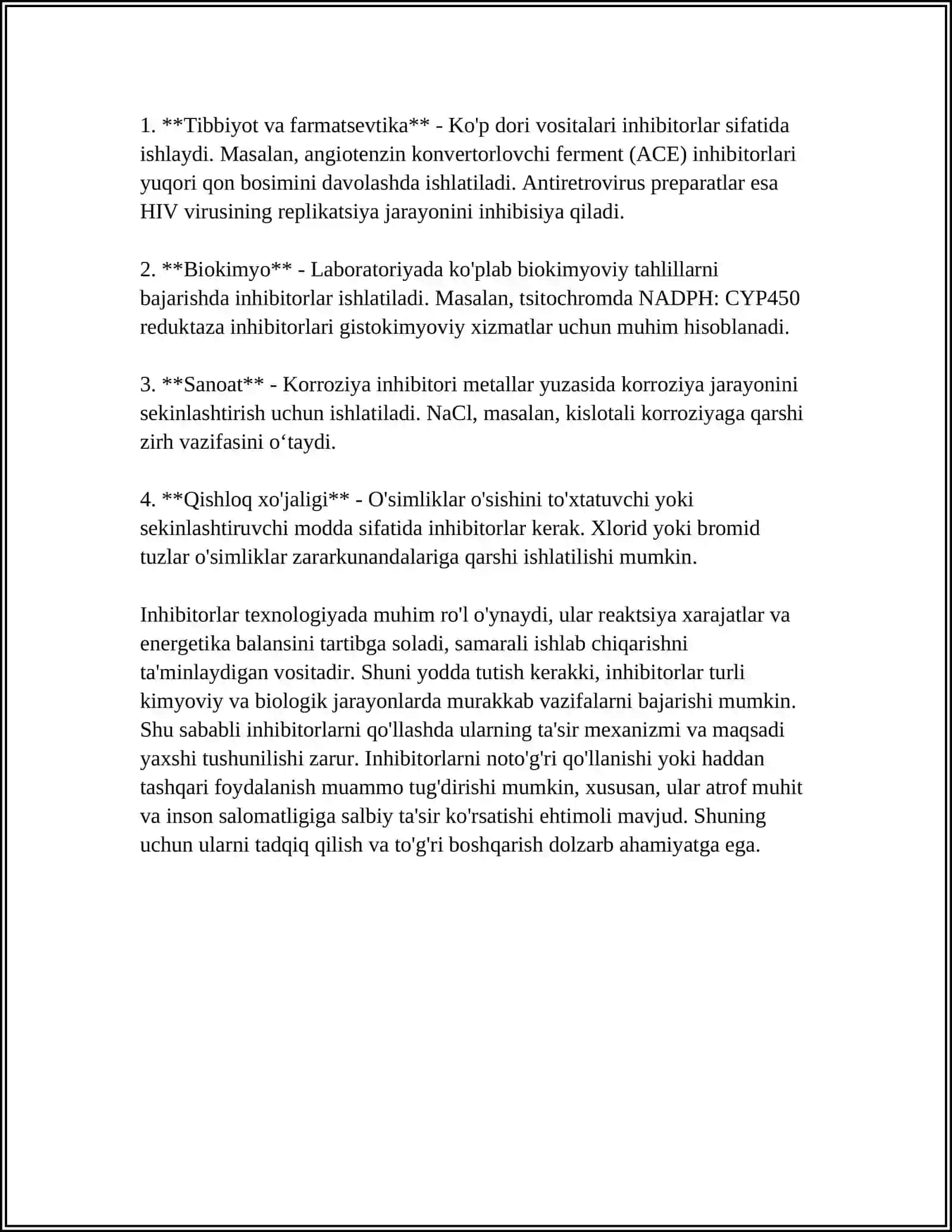INGIBITORLAR VA ULARNING AHAMIYATINI TUSHUNTIRING 4