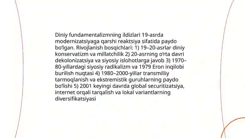 Diniy funtalimizm radikalizm va terorizmning tarixi va yonalishlari 4