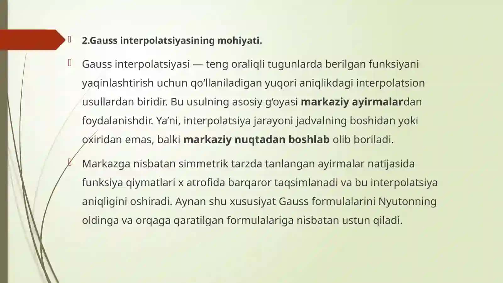 TengoraliqlaruchunGausinterpolyatsionko`phadi 4