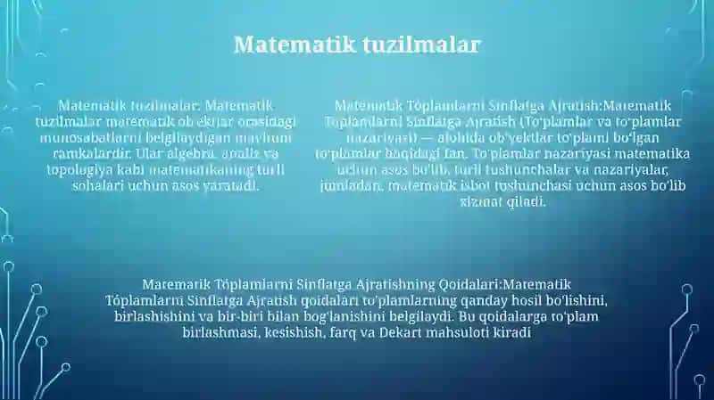 Matematik Tóplamlarni Sinflatga Ajratish 4