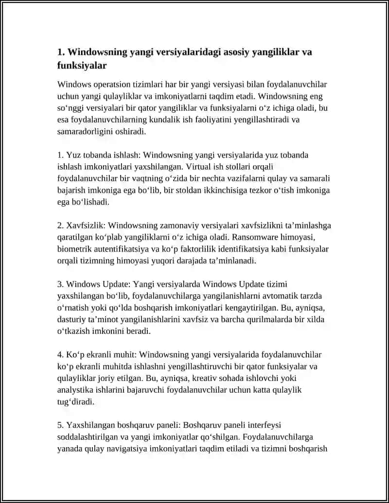 WS WINDOWS OPERATSION TIZIMLARI VA ULARNİNG YANGI IMKONIYATLARI VA QULAYLIKLARI 4