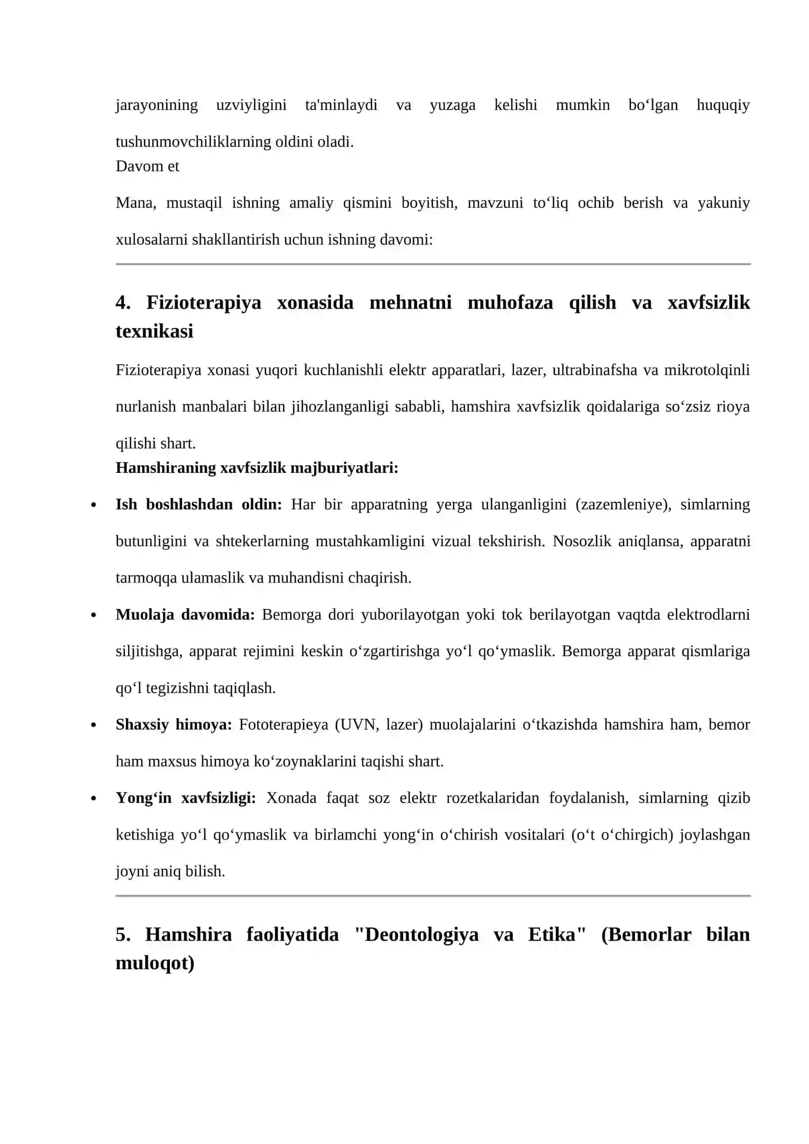 Reabilitatsiya bo‘limi tuzilishi. Fizioterapieya xonasi hamshirasining vazifalari va hujjatlar bilan ishlash tartibi 4