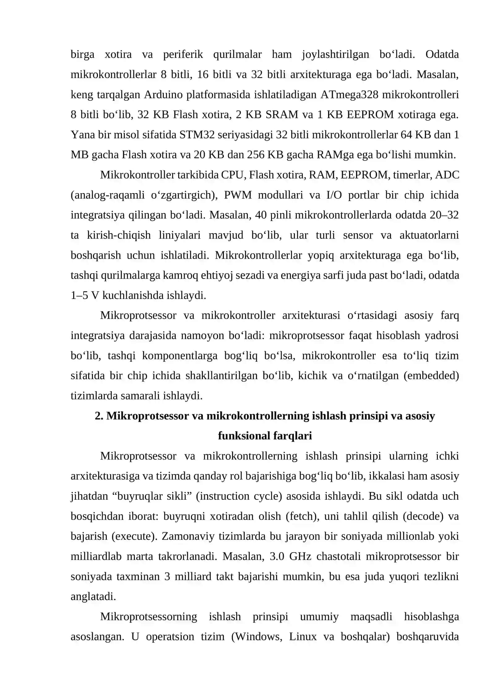 Mikroprotsessor va mikrokontroller arxitekturalarining tuzilishi, ishlash prinsipi va embedded tizimlarda qoʻllanilish farqlari 4