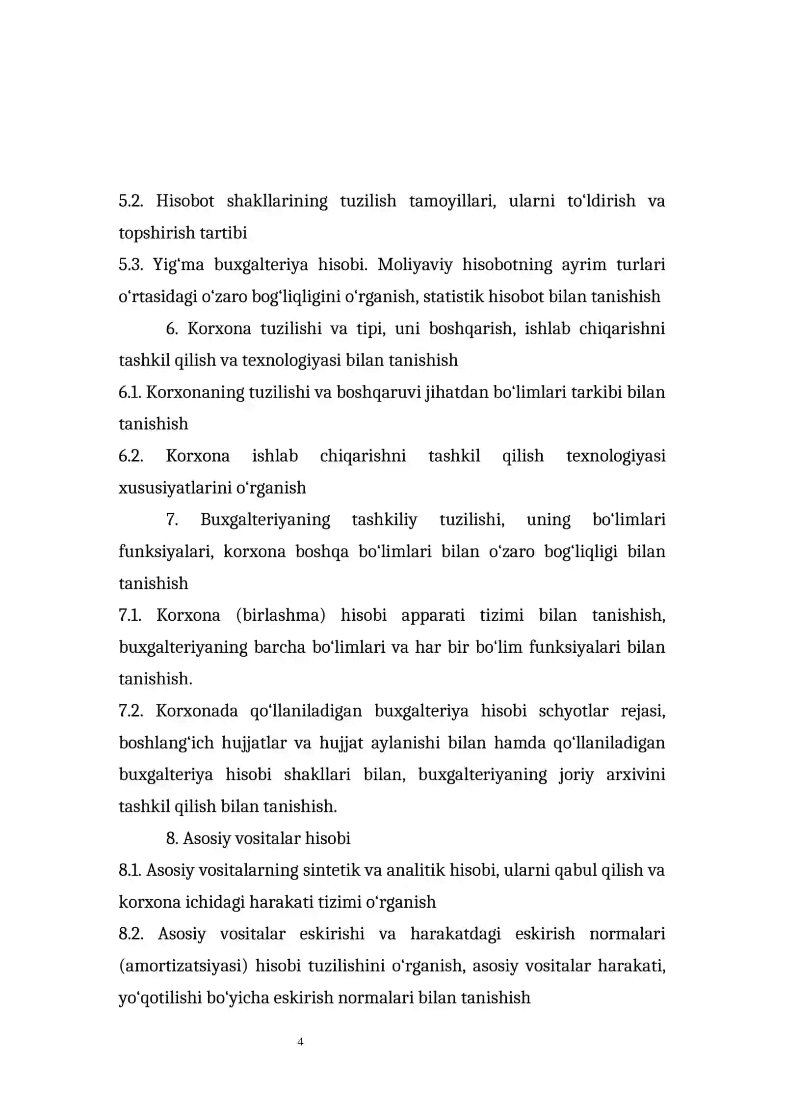 Xo‘jalik yurituvchi sub’ektning  Amaliyot Hisoboti Buxgalteriya hisobi schyotlari 4