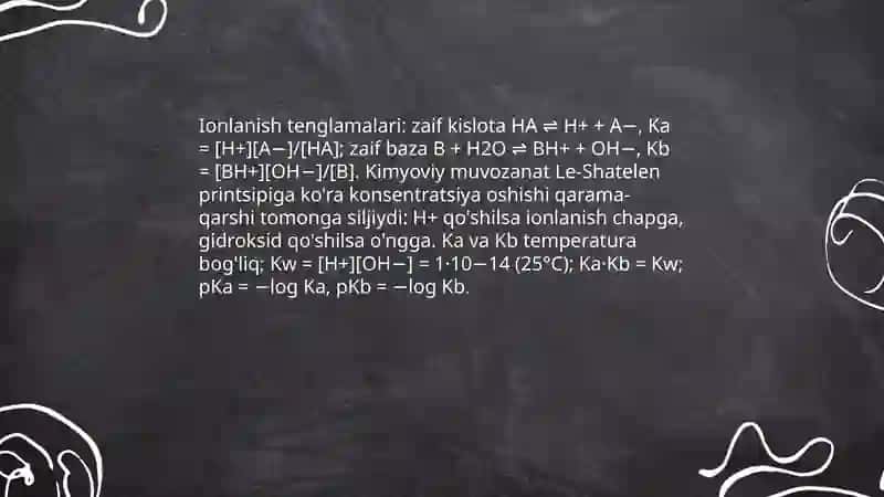 Le-Shatеlе prinsipi. Iоnlanish kоnstantasi 4