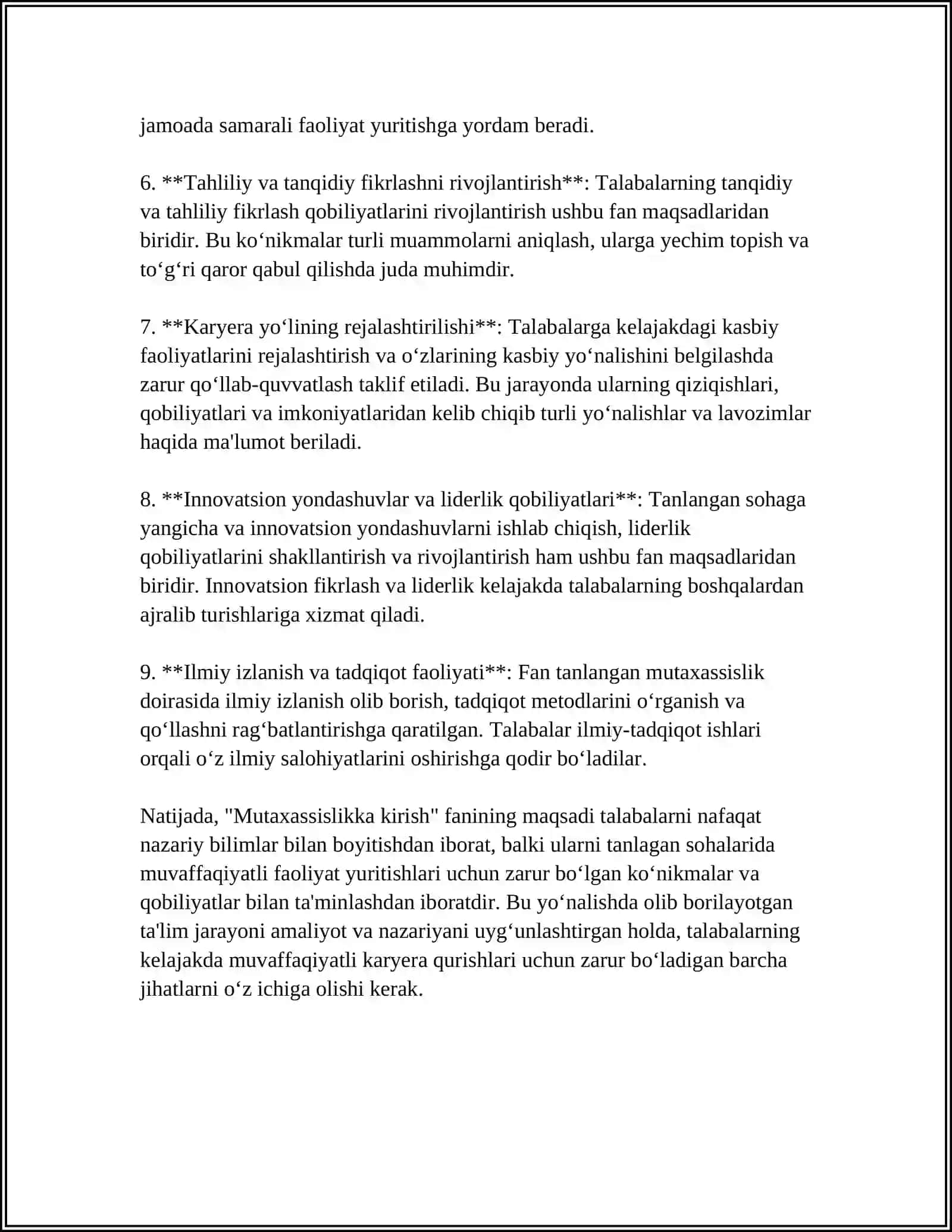 MUTAXASSISLIKKA KIRISH FANI VA UNING VAZIFALARI 4