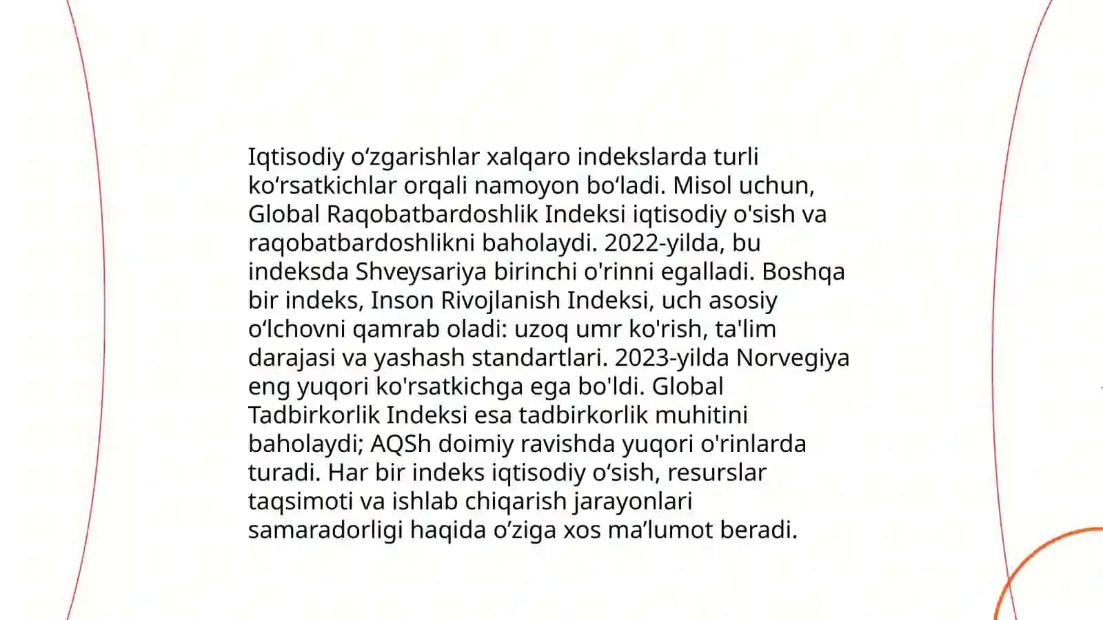 Yangi O‘zbekiston ijtimoiy-siyosiy, iqtisodiy va madaniy hayotida roʻy berayotgan oʻzgarishlarning xalqaro reyting va indekslarda aks etishi 4