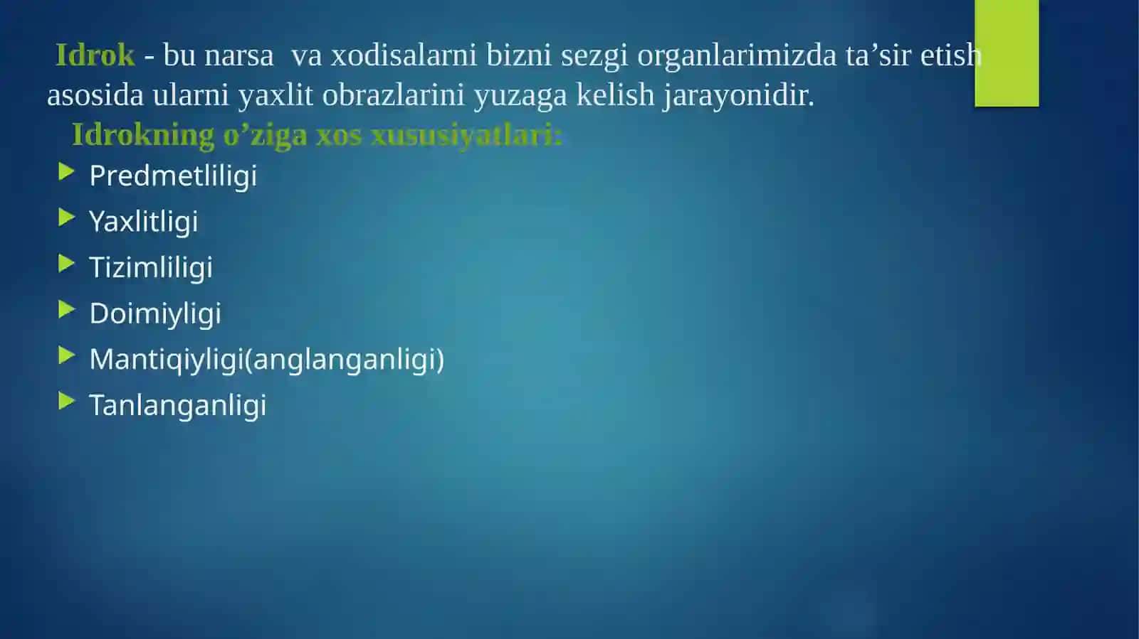 Gnosis jarayonidagi nutq nuqsonlariga egab olalar idrok jarayonini psixokorreksiya usullari 4