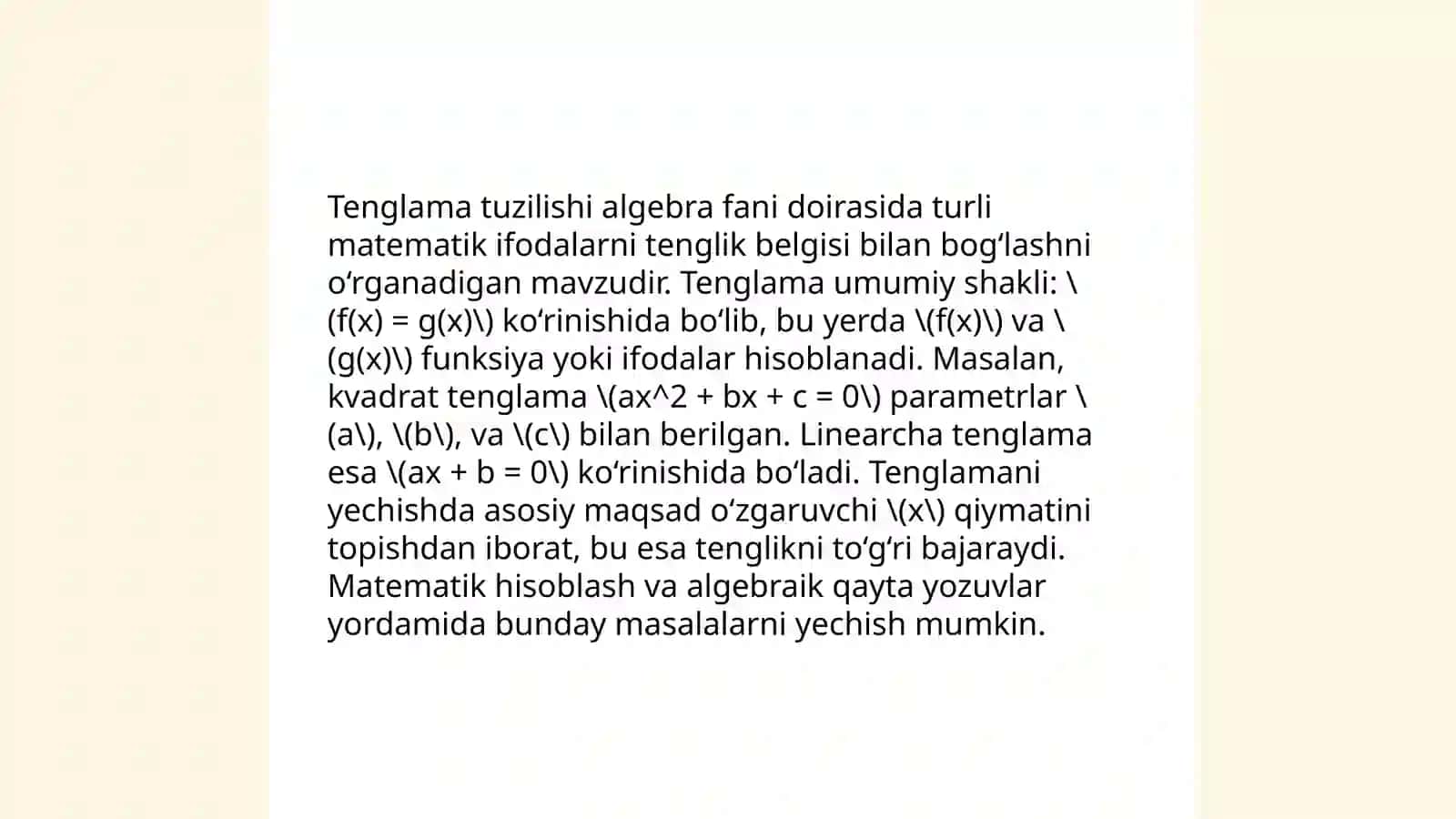 Sodda tenglamalarni o‘rgatish metodikasi. Tenglama tuzilishi, turlari 4