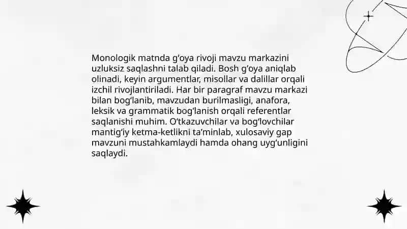 Monologik matnda mazmun izchilligi va ohang 4