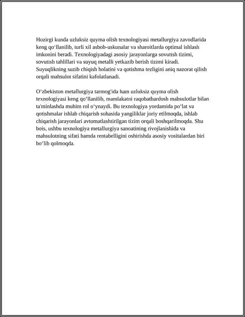 UZLUKSIZ QUYMA OLISH TEXNOLOGIYASI 4