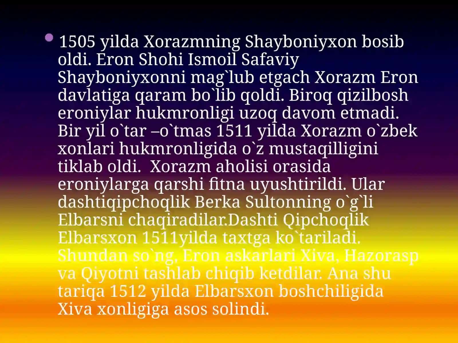 XIVA XONLIGINING TASHKIL TOPISHI. SHAYBONIYLAR SULOLASI BOSHQARUVI 4