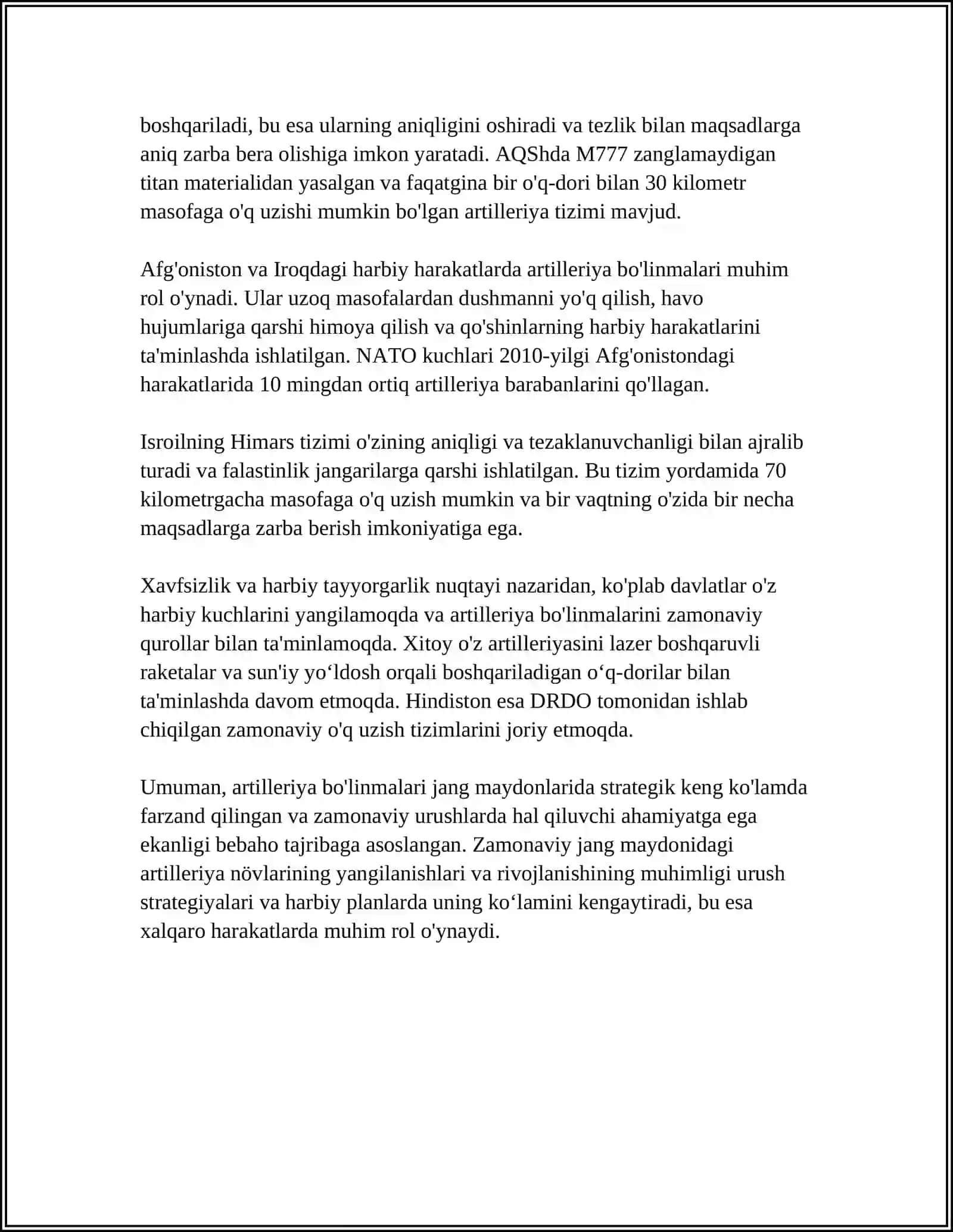 JANGOVAR HARAKATLARDA QOʻLLAB-QUVVATLOVCHI ARTILLERIYA BOʻLINMALARINI UMUMQOʻSHIN BOʻLINMALARINING UCHUVCHISIZ UCHISH APPARATI BOʻLINMALARINI OʻZARO HAMKORLIGINI TASHKILLASHTIRISH 4