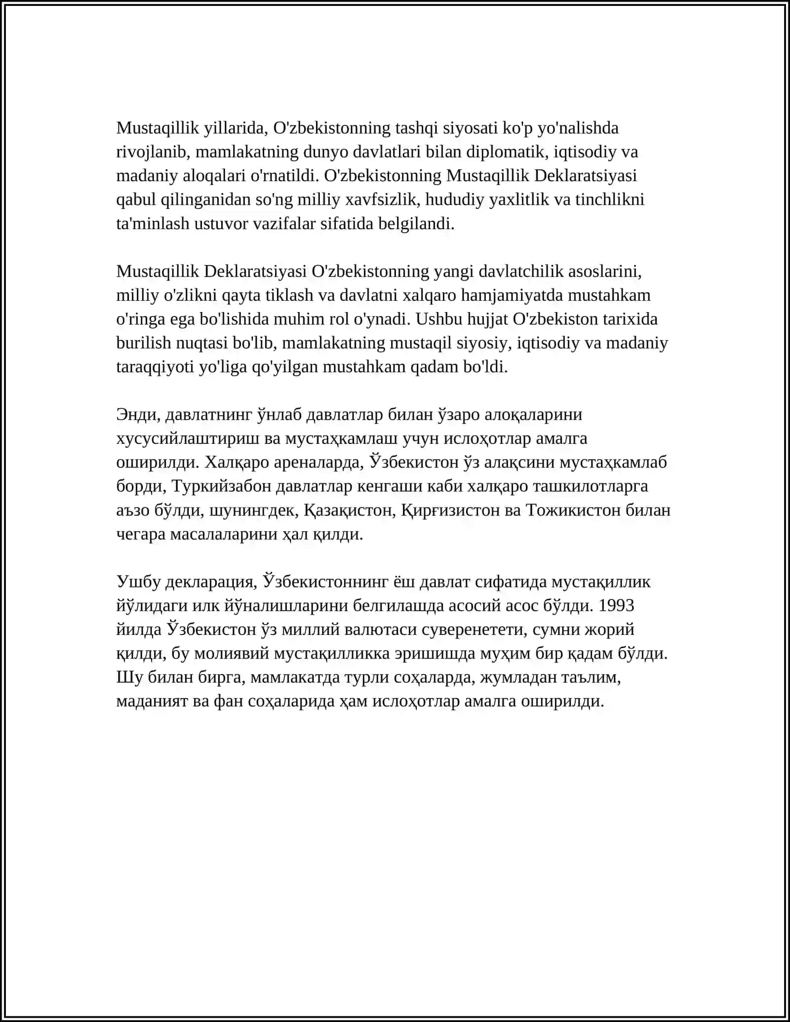 MUSTAQILLIKKA ERISHGAN OʻZBEKISTON 4