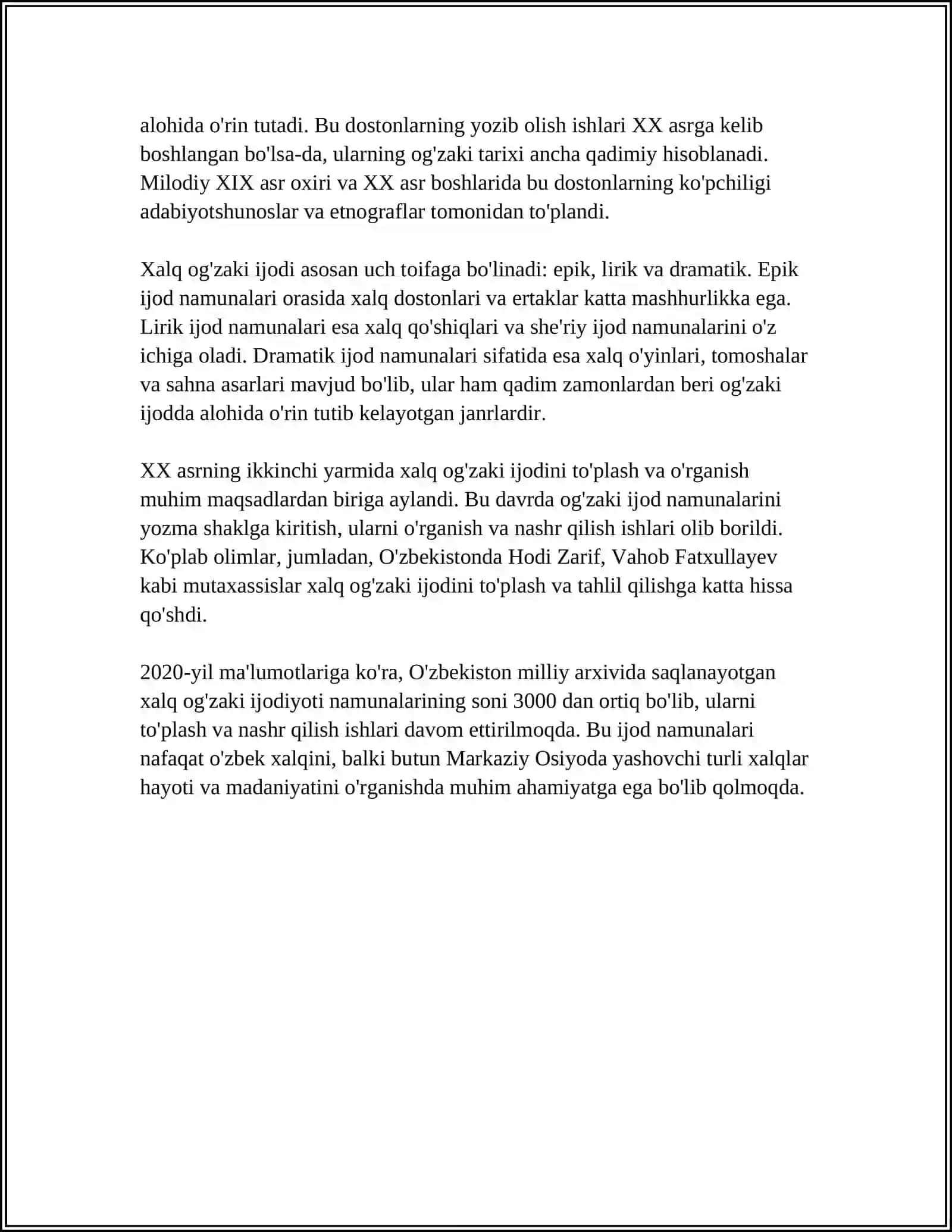MUSTAQIL ISH Mavzu: XALQ OG'ZAKI IJODI 4