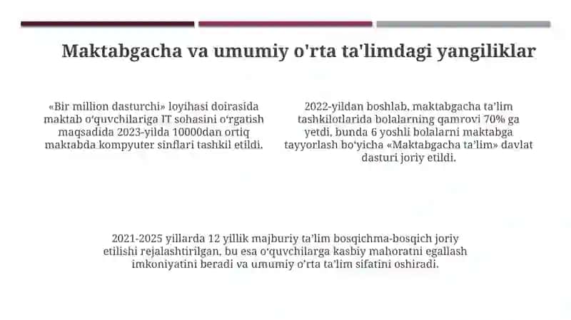 Ta'lim sohasida amalga oshirilayotgan o'zgarishlar 4