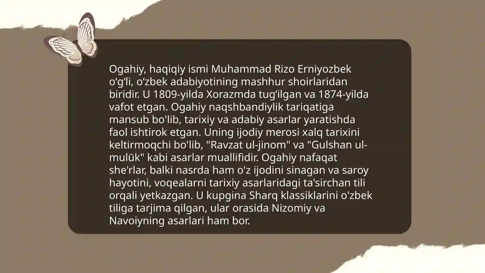 Mashrab, Ogahiy g‘azal va ruboiylarini o‘qish 4