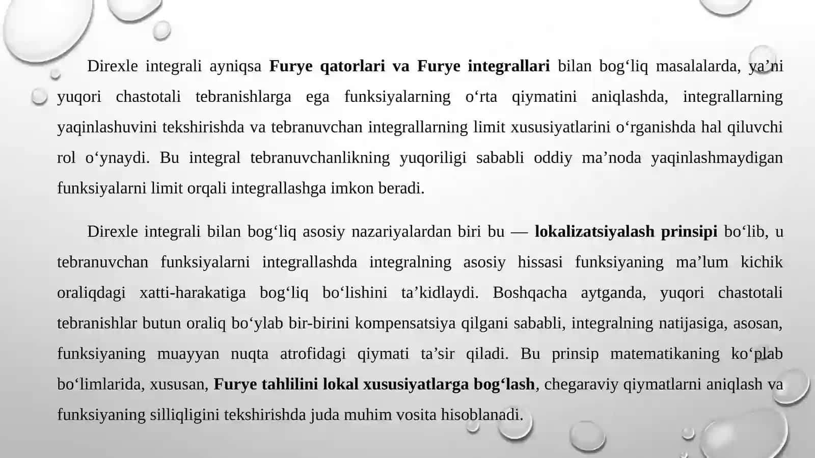 “DIRIXLE INTEGRALI. LOKALIZATSIYALASH PRINSIPI” 4