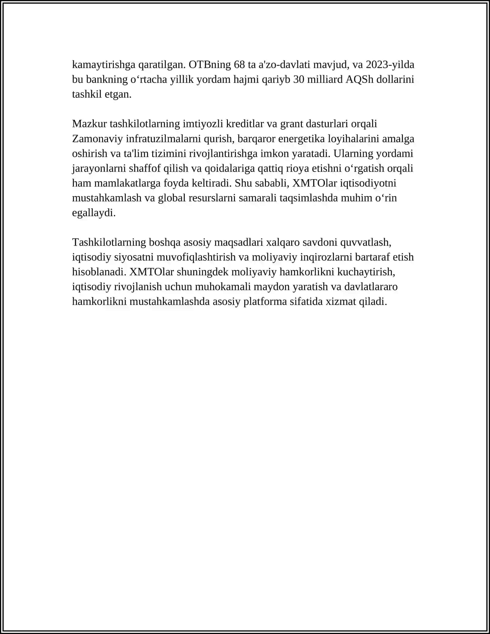 XALQARO MOLIYA TASHKILOTLARINING JAHON XO'JALIGINI RIVOJLANTIRISHDAGI O'RNI 4