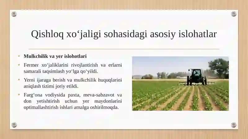 Yangi O‘zbekistonda qishloq xo‘jaligi sohasidagi islohatlar (Farg‘ona viloyati misolida) 4
