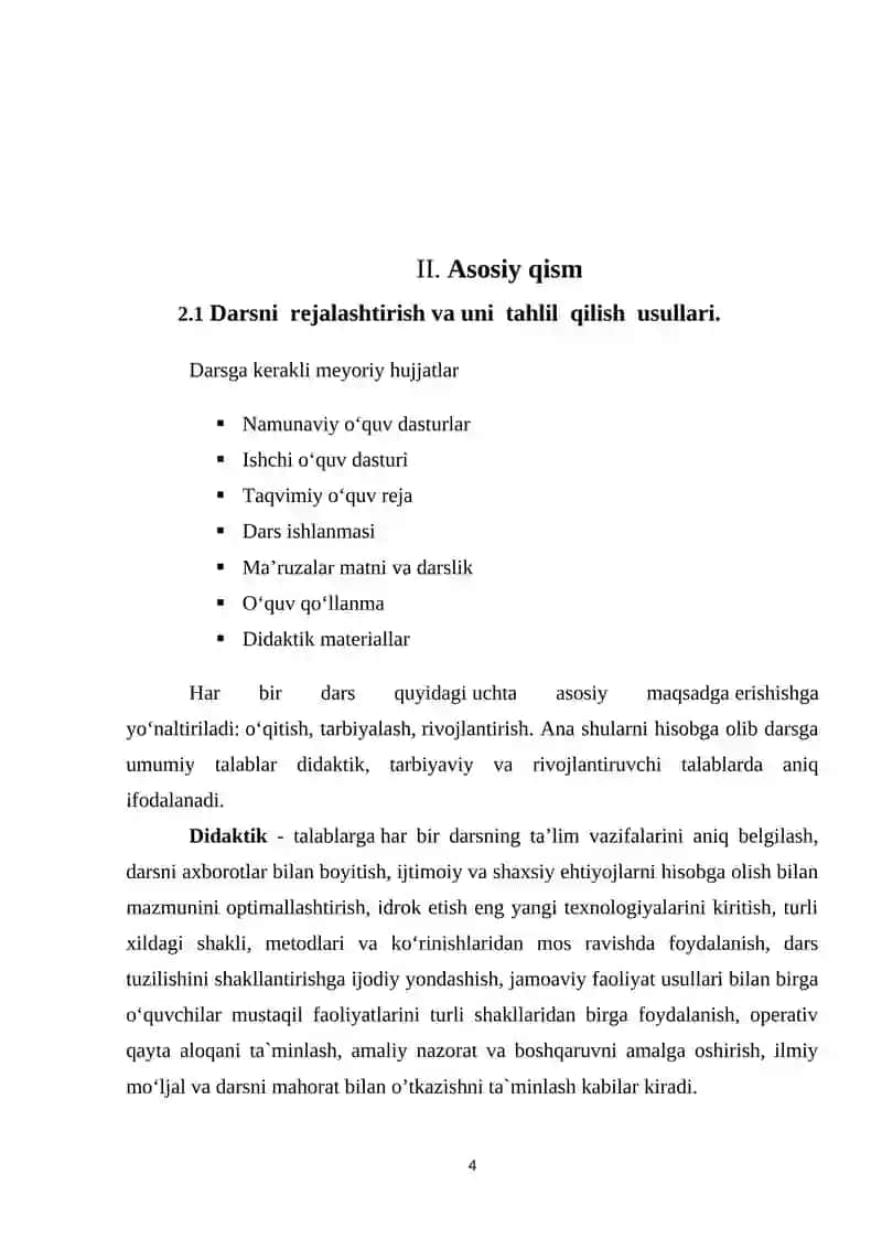 Darsni rejalashtirish va o`qituvchining darsga tayyorgarligi 4