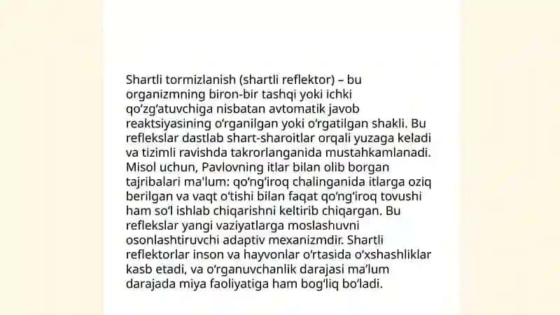 Shartsiz va shartli tormizlanish turlari 4