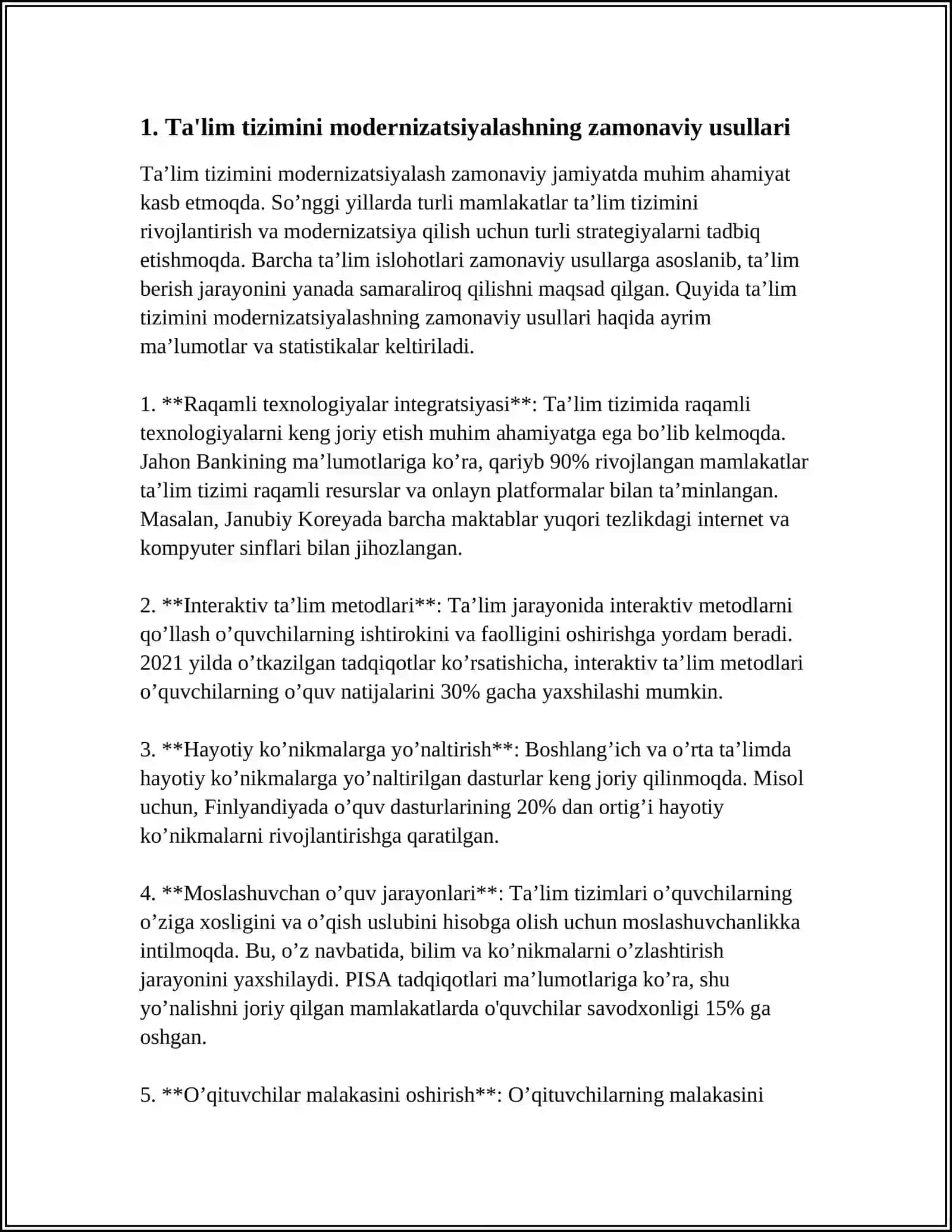 UZLUKSIZ TA'LIM TIZIMIDA TA'LIM-TARBIYA JARAYONINI MODERNIZATSIYALASHNING ASOSIY YO'NALISHLARI 4