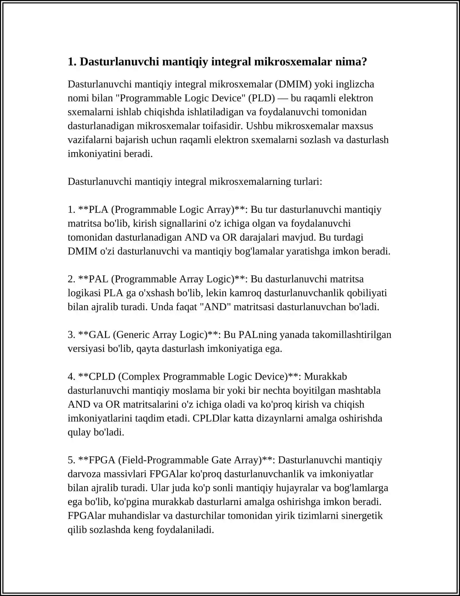 Dasturlanuvchi Mantiqiy Integral Mikrosxemalar 4
