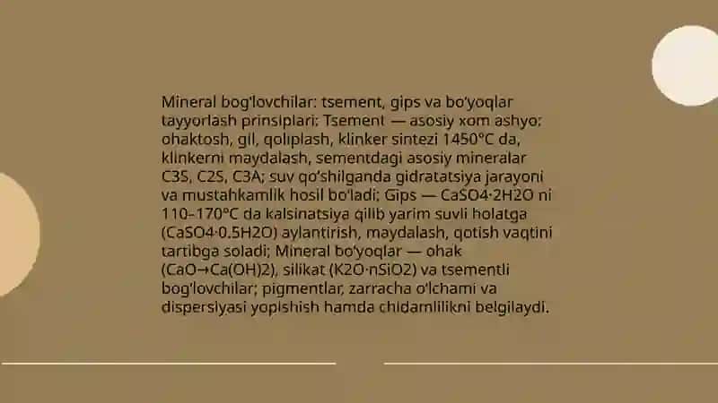 Qurulish materiallari buyumlarini tayyorlashning asosiy prinsiplari, asosiy nazariy yoʻnalishlar tahlili 4