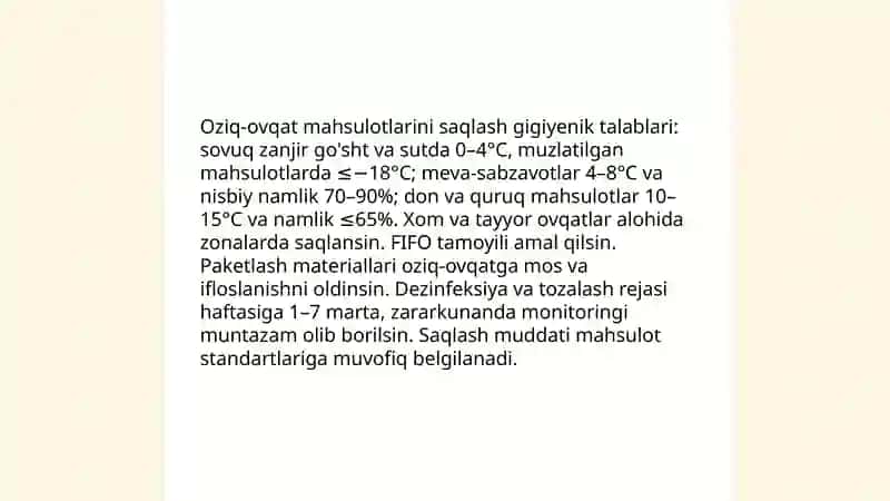 Oziq-ovqat va sanitariya qonuniyati 4