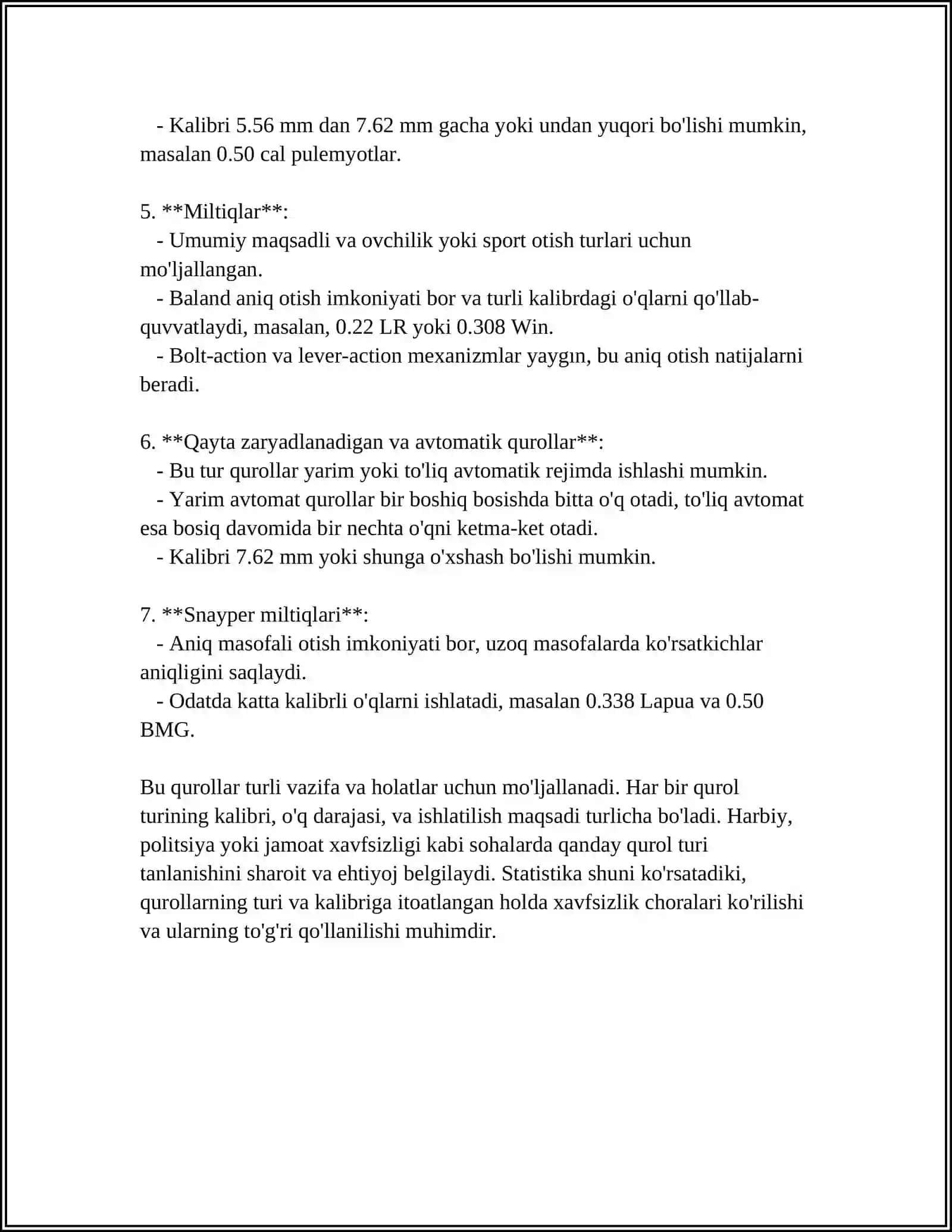 OʻQ OTAR QUROLLAR BILAN XUSUSIYATLARI 4