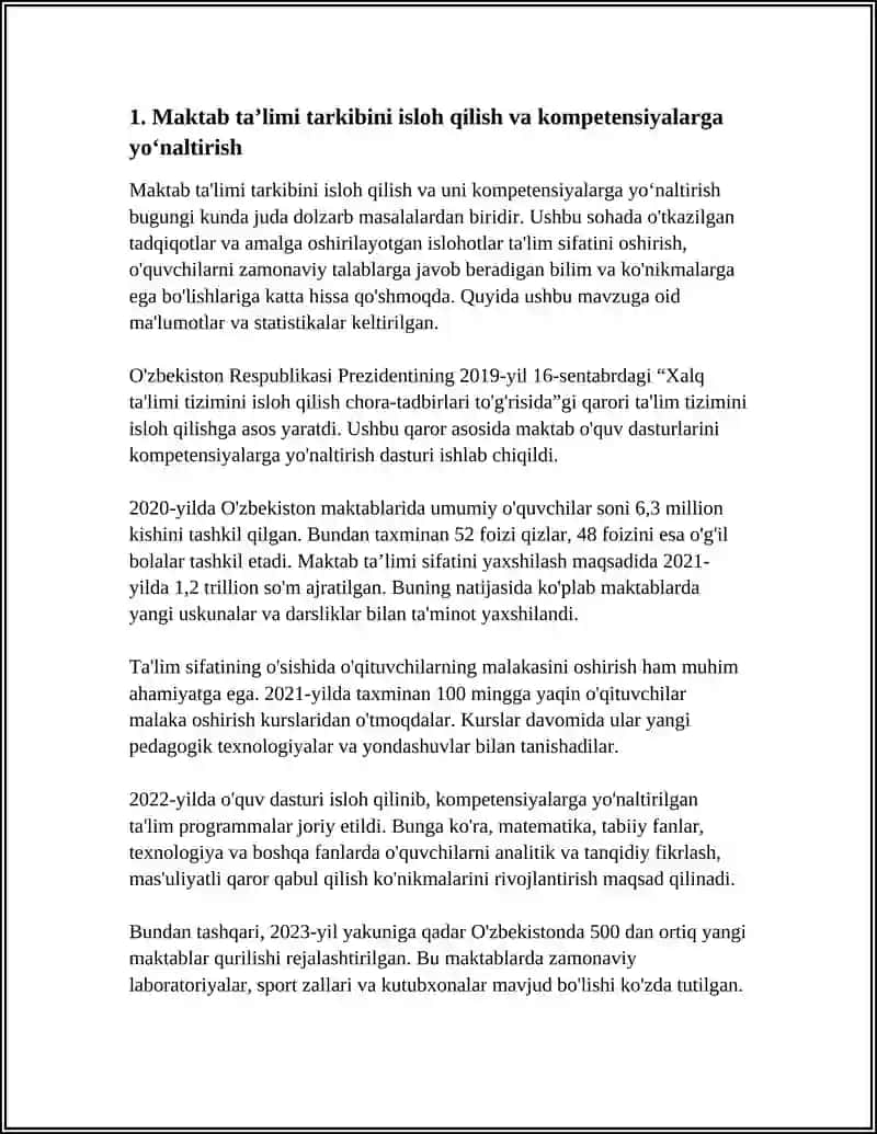 OʻZBEKISTON RESPUBLIKASIDA TAʼLIM SOHASIDA AMALGA OSHIRILAYOTGAN ISLOHOTLAR 4