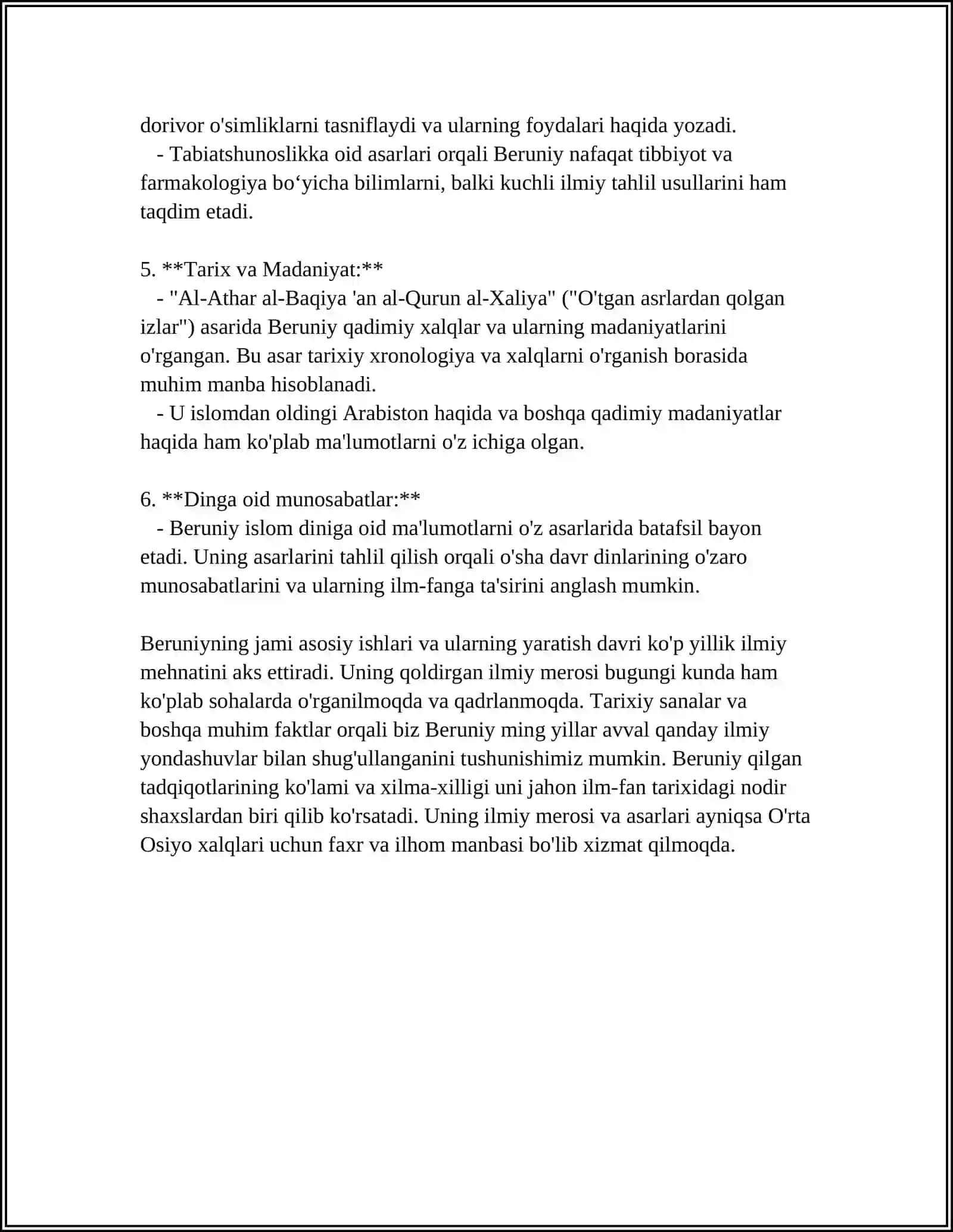 ABU RAYHON BERUNIYNING "QADIMGI XALQLARDAN QOLGAN YODGORLIKLAR " ASARI 4