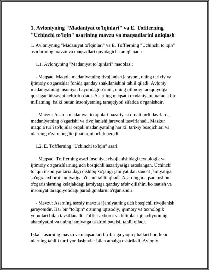Avloniyning "Madaniyat to'lqinlari" va E.Tofflerning "Uchinchi to'lqin" asarining qiyoysiy ta`lil etish 4