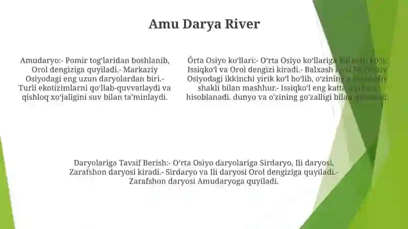 Órta Osiyo Kóllari Va Daryolariga Tavsif Berish 4