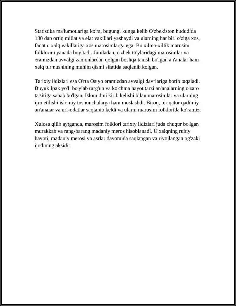 MAROSIM FOLKLORI. OILAVIY VA MAVSUMIY MAROSIMLAR, JANR XUSUSIYATLARI 4