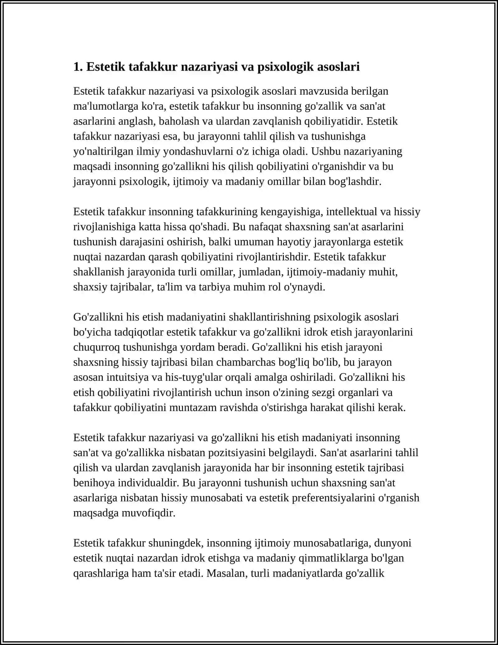 ESTETIK TAFAKKUR VA "GO'ZALLIKNI HIS ETISH" MADANIYATINI SHAKLLANTIRISHNING PSIXOLOGIK ASOSLARI 4