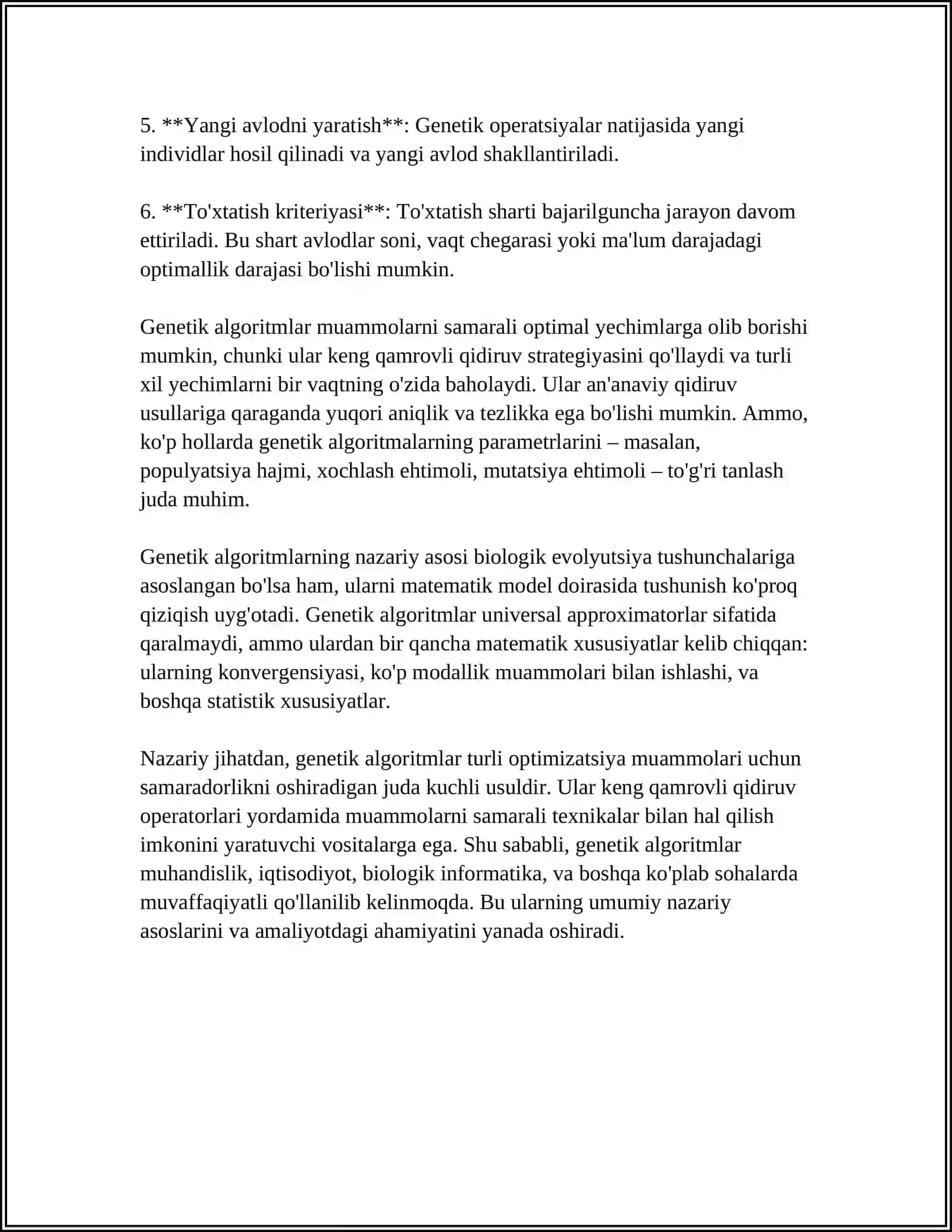 GENETIK ALGORITMLAR BO'YICHA TAHLILIY TAQDIMOT TAYYORLASH 4