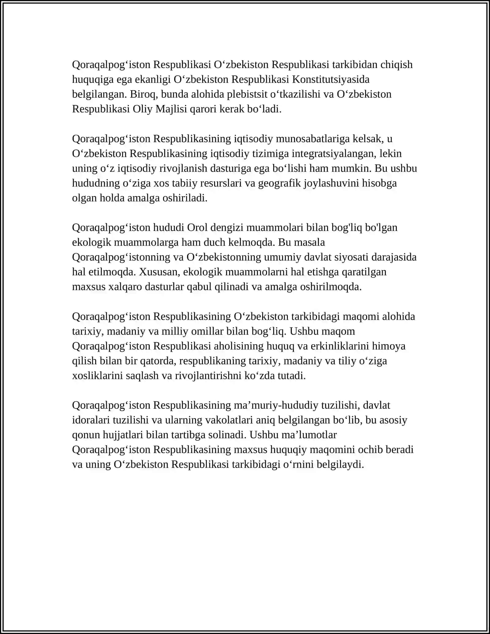 Qoraqalpogʻiston Respublikasi Konstitutsiyasi va Davlat Tuzilishi 4