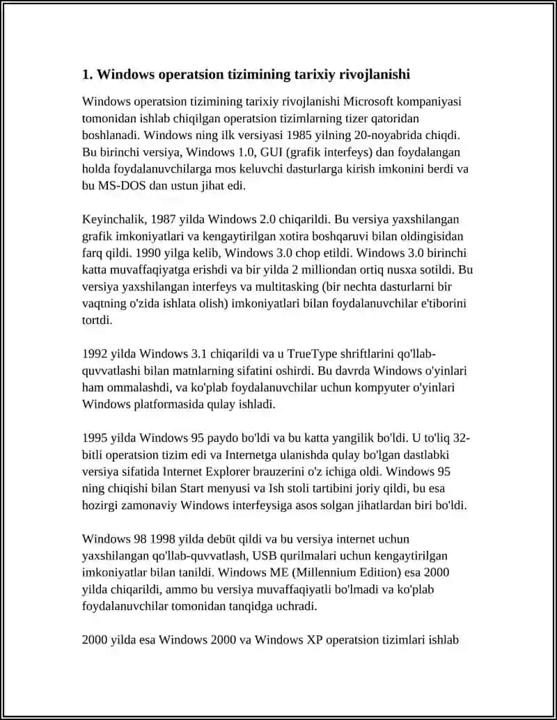 DASTURIY TAMINOT. WINDOWS OPERATSION SISTEMASI. MATINLI AXBOROTLARNI QYTA ISHLASH TEXNALOHIYALARI. MICRASOFT WORD MATI MUHARIRINING IMKONIYATLARI 4