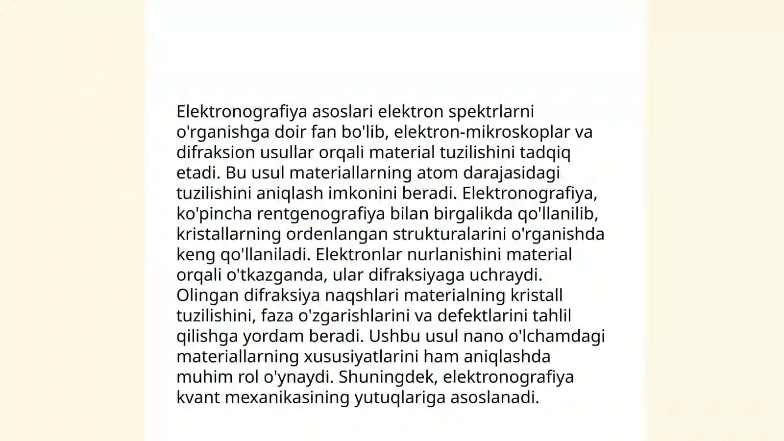 Rentgenografiya, elektronografiya va neytronografiya usullarini o'zaro taqqoslash 4