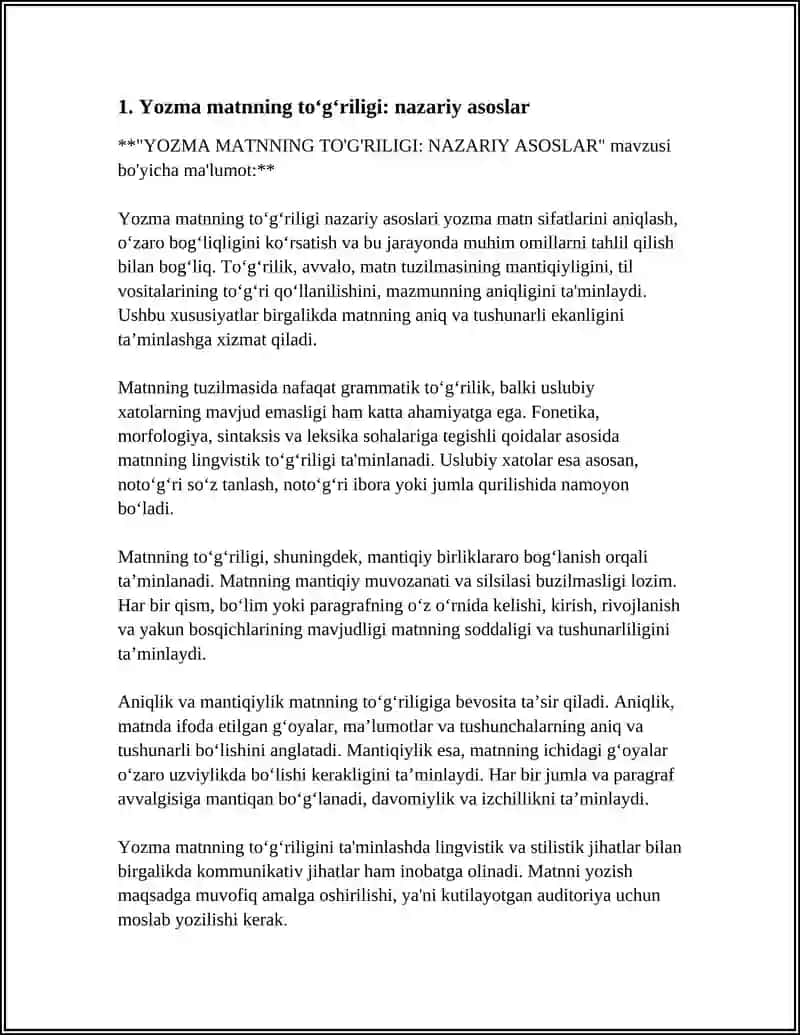 YOZMA MATNNING TO'G'RILIK ANIQLIK MANTIQIYLIK SIFATI 4