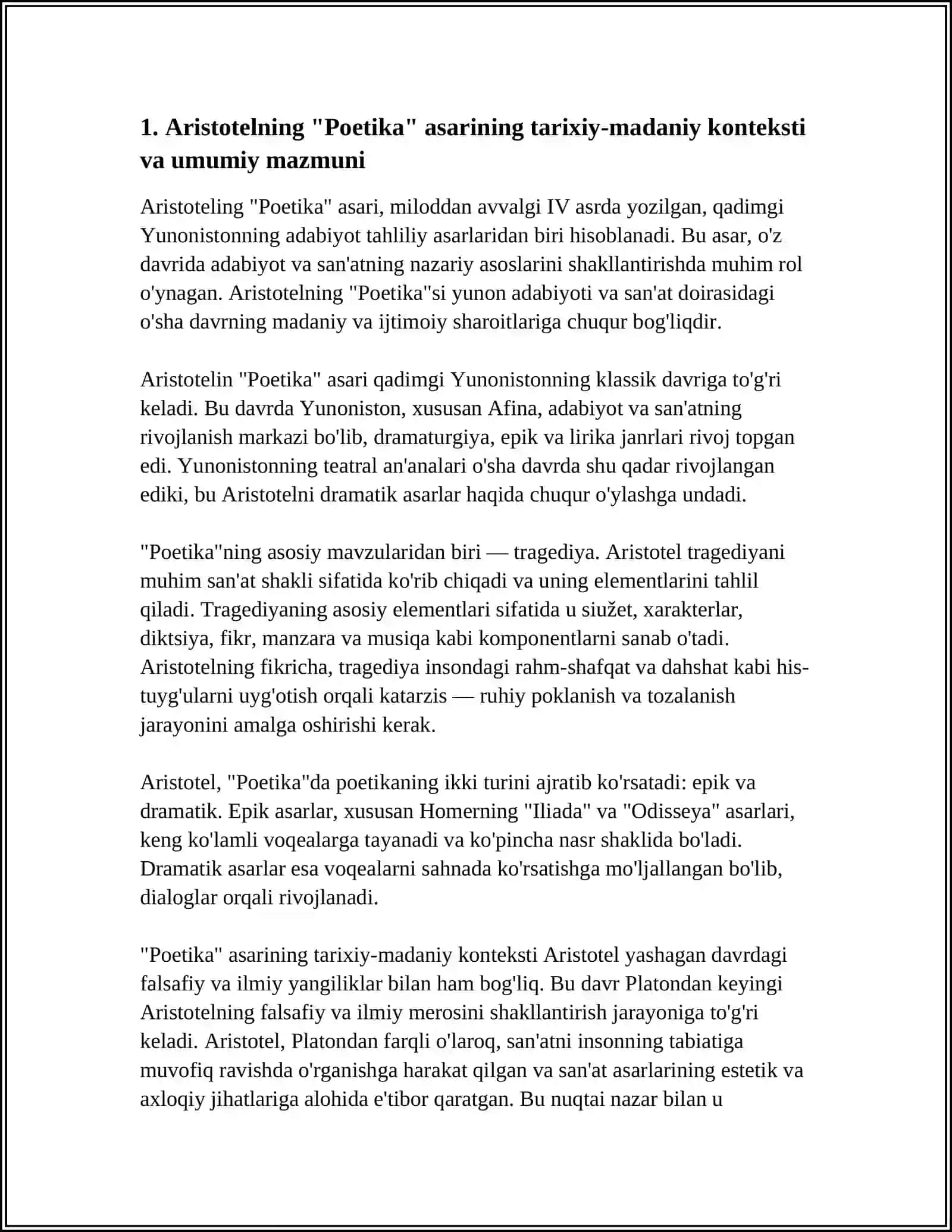 Aristotelning "Poetika" asari haqida referat 4