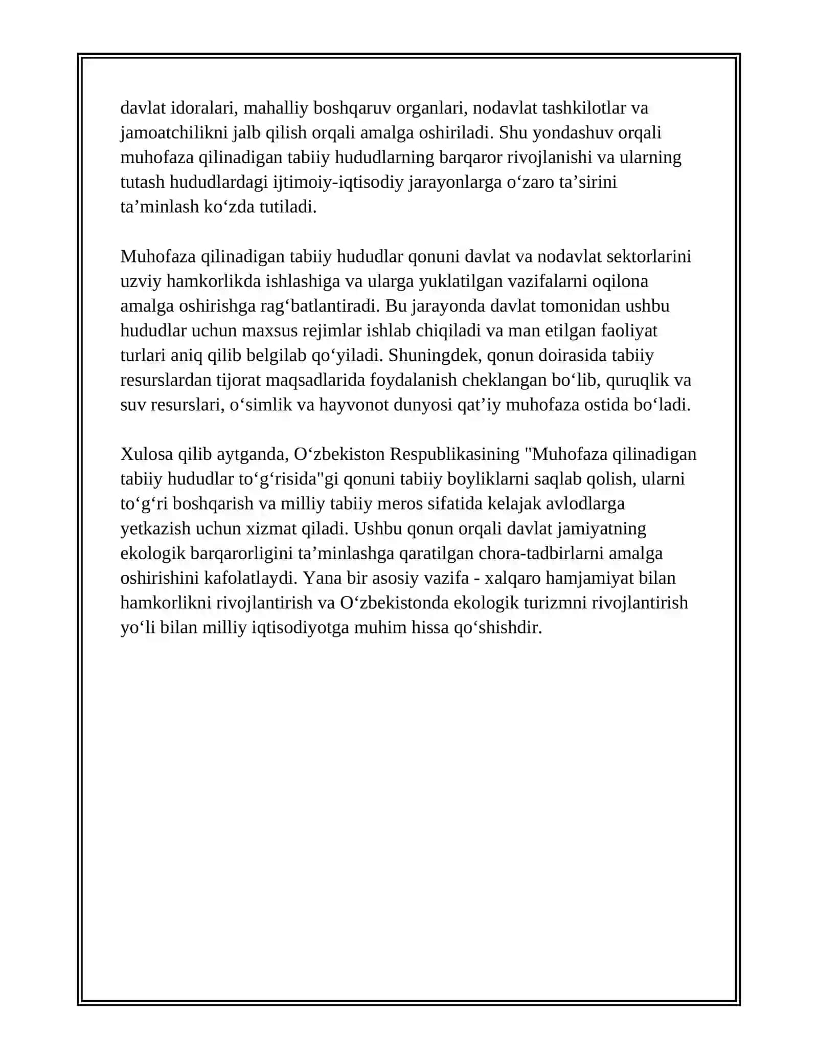 OʻZBEKISTON RESPUBLIKASI MUHOFAZA QILINADIGAN TABIIY HUDUDLAR TOʻGʻRISIDAGI QONUN 4