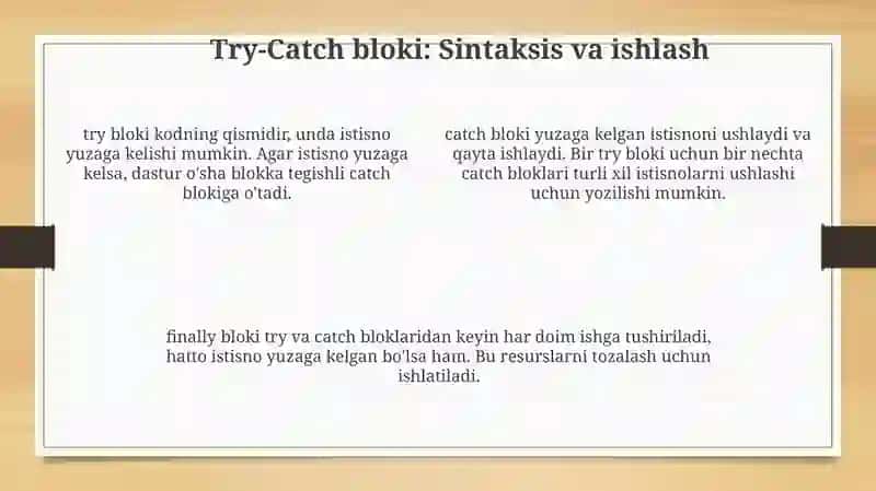 Istisno holatlar va hodisalarni qayta ishlash 4