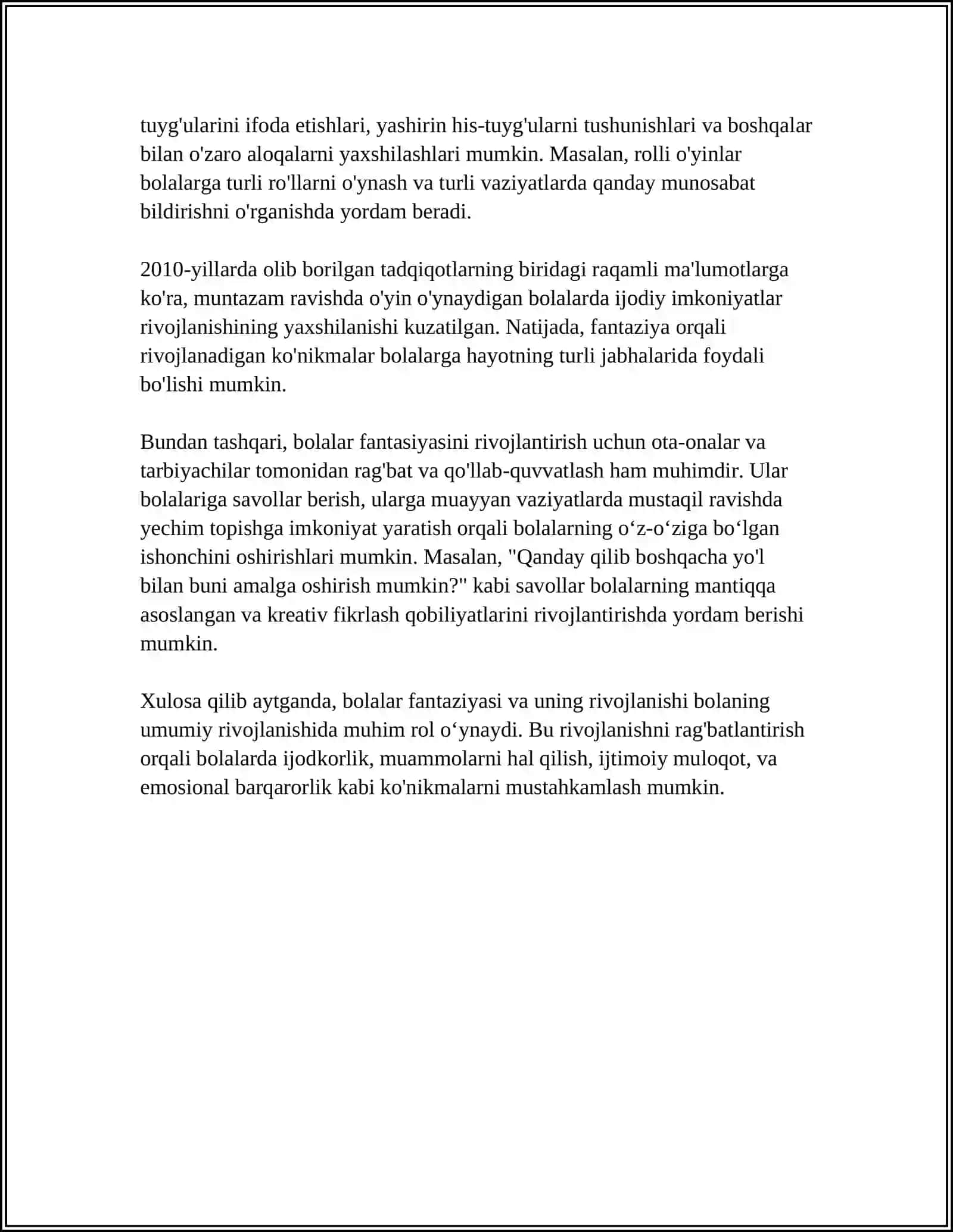 Bolalarning Oʻyin va Kattalarning Ijodiy Faoliyatida Fantaziyaning Ahamiyati 4