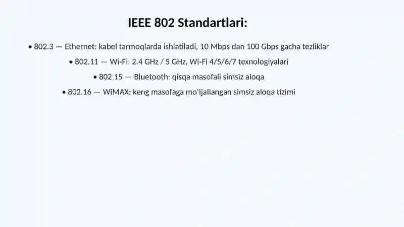 Tarmoq standartlari, protokollari va xizmatlari 4